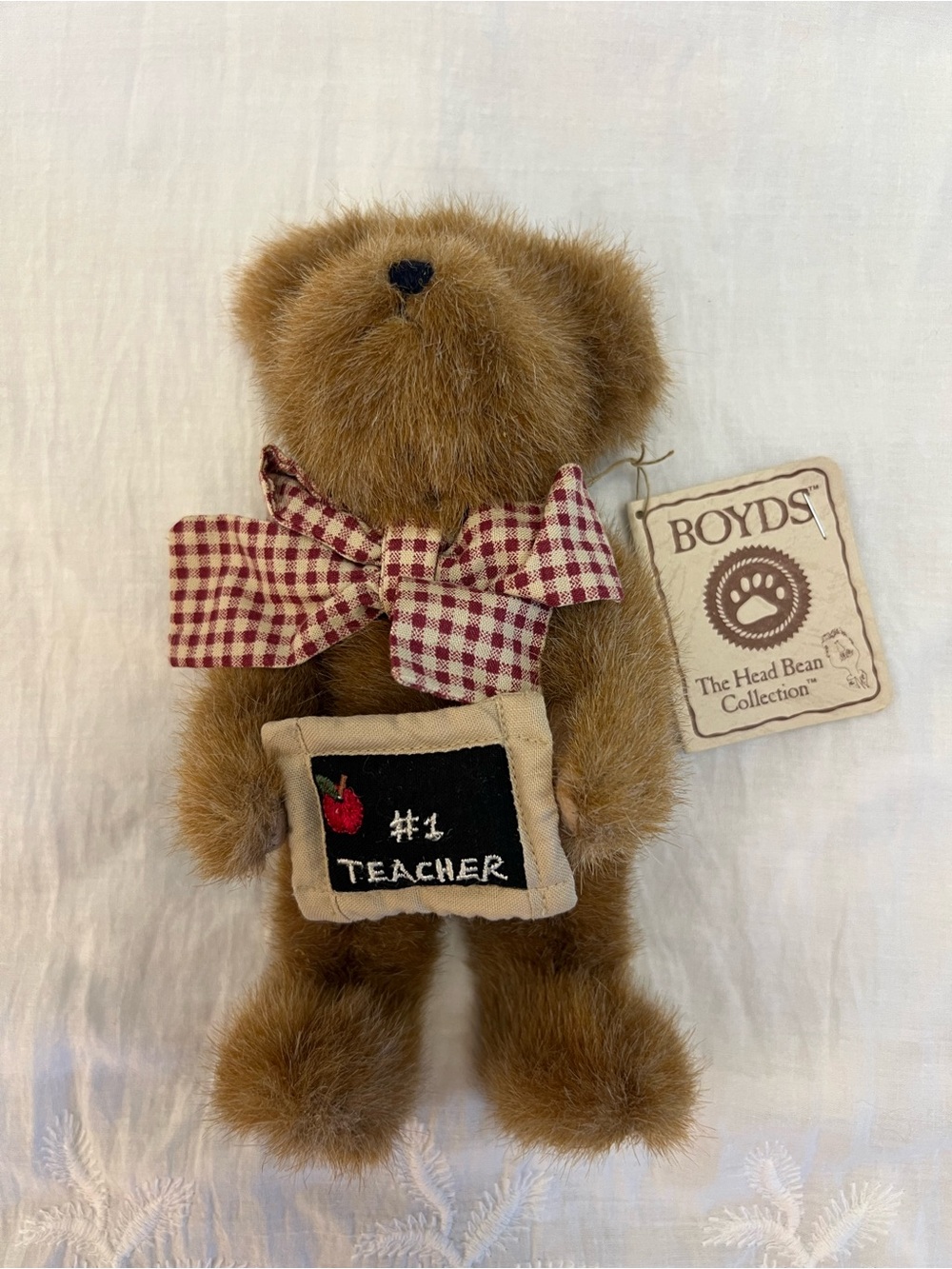Boyds Brown Plush Bear "#1 Teacher" with Gingham Bow